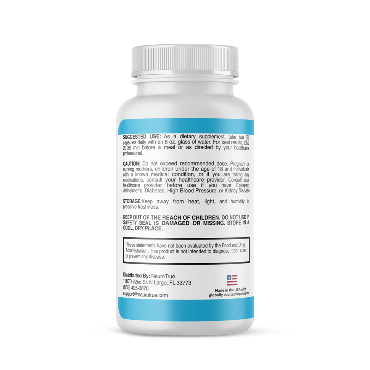 NeuroTrue Nootropic Health+ Natural Brain Support & Cognitive Clarity Supplement Healthcare Fitness Dietary Edible with Magnesium